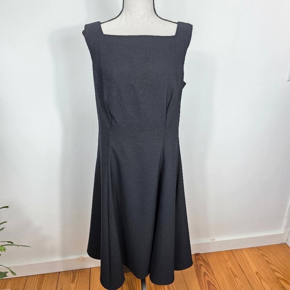 Alyssa Black Square Neck Sleeveless‎ Fit Flare Midi Dress Women's Size 14